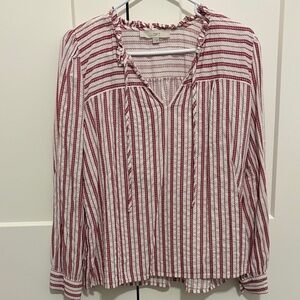 LOFT Red and White Striped Blouse